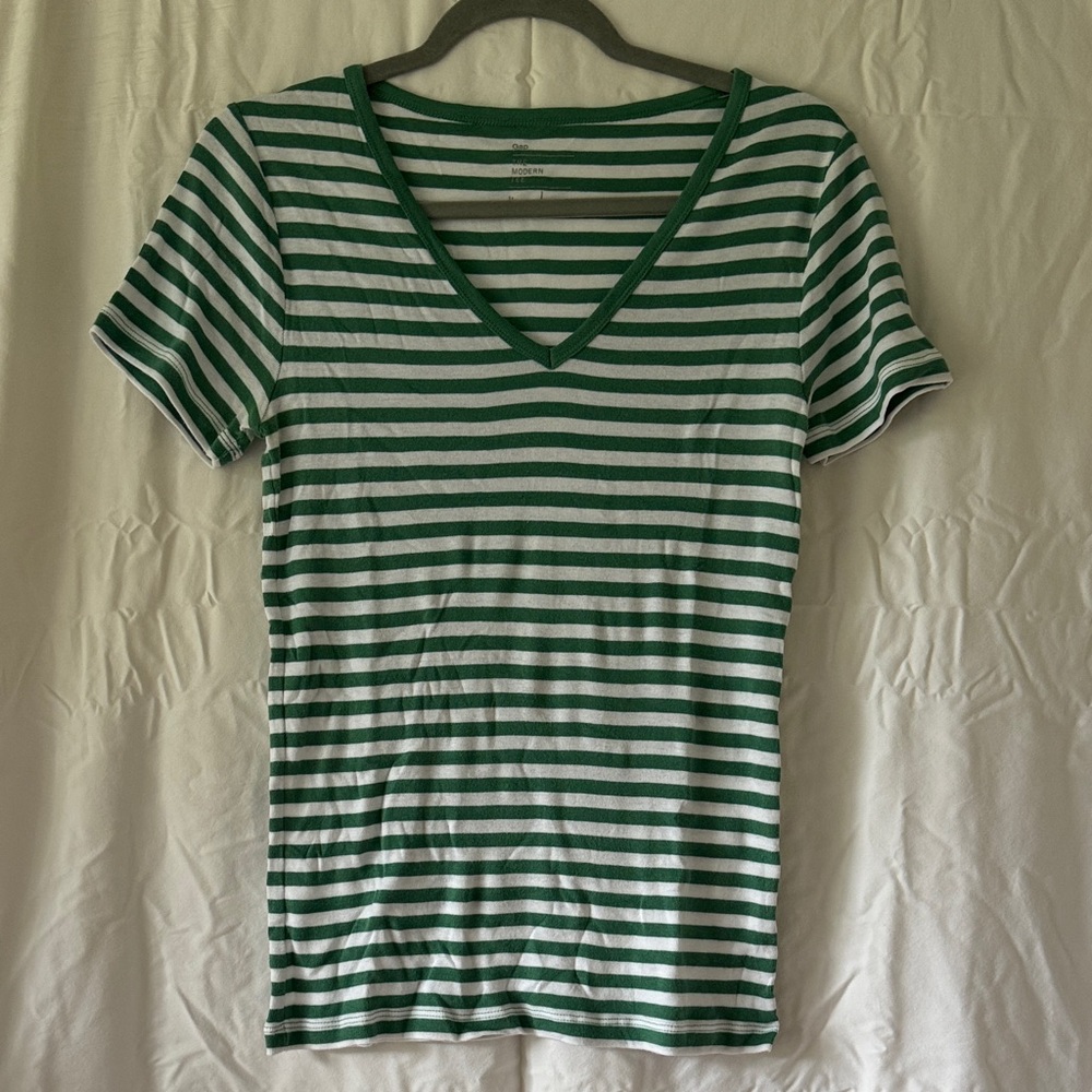 GAP Green and White Striped Short Sleeve Tee